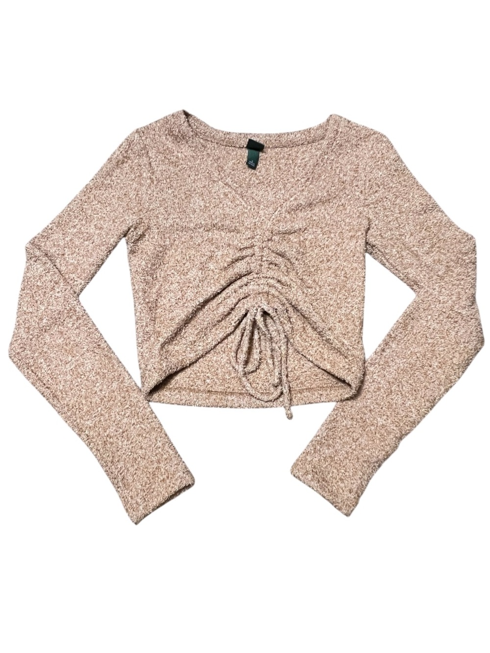 wild fable Ruched Front Long-Sleeve Crop Top in Beige
